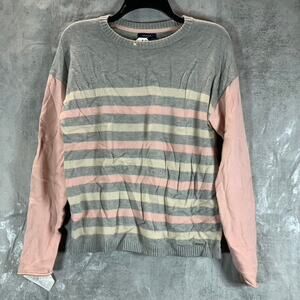 NAUTICA Women's Stormy Grey Heather Striped Colorblock Pullover Sweater SZ XS